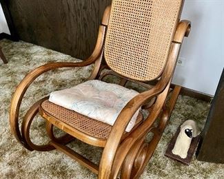 Vintage rocker rocking chair with rattan caning