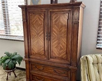 Vintage wood armoire, vintage plant stand