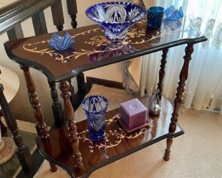 Wood inlay accent table bar table