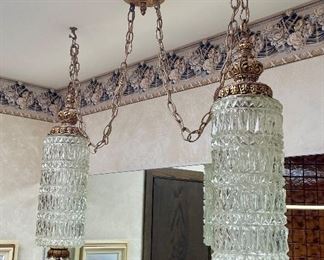 Vintage glass and brass lamps, ceiling light fixtures