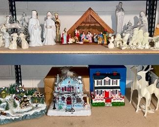 Nativity sets, Christmas village, reindeer, Angels