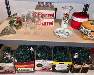 Christmas lights, crate and barrel Christmas Glasses, Lefton, LongaBerger