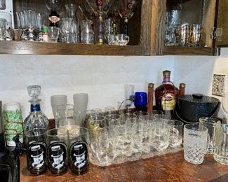Crystal glassware, Barware, shot glasses, martini glasses, decanters, ice bucket, wine openers, bottle openers, corkscrews