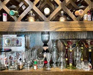 Martini glasses, shot glasses, Crystal stemware, barware
