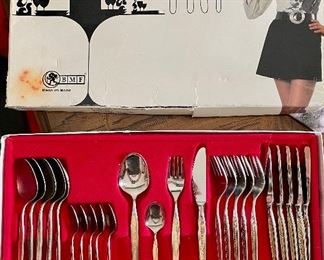 Mid century modern complete service for six box set of flatware, in original box,  BMF