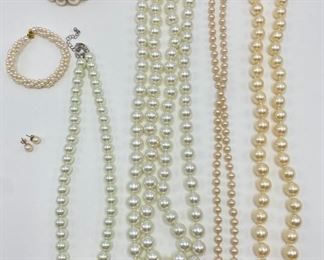 4 Vintage Faux Pearl Necklaces, 2 Bracelets & Stud Earrings
Lot #: 47