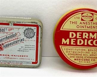 2 Vintage Apothecary Medicine Tins: Anusol For Hemorrhoids & Derma Medicone
Lot #: 11
