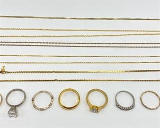 8 Rings & 5 Chains, Including 14 Karat Marked 585 (broken) & 1 By Designer Satya (Broken)
Lot #: 22