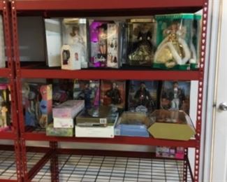 Metal shelves and contents - large Barbie collection 