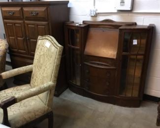Chairs, armoire, Antique desk with display sections