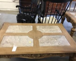 Marble and wood coffee table