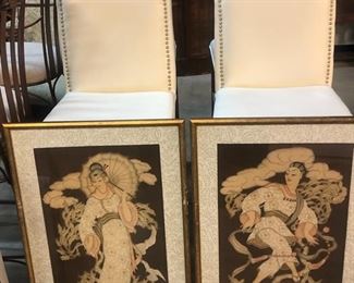 Leather bar height chairs, pair of Asian Framed Art