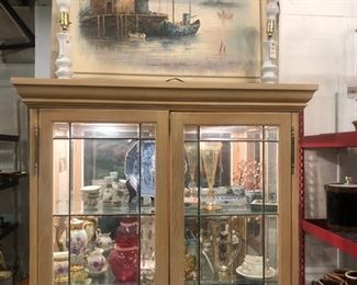 Large framed original art, lighted display cabinet