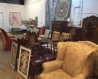 Artwork, Display cases, hutches, side tables, chairs, home decor