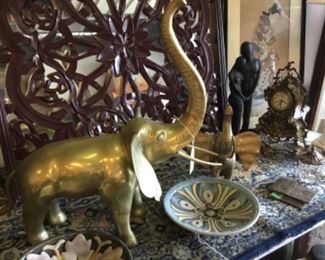 Ornate brass Elephant pair, decor, mirror 