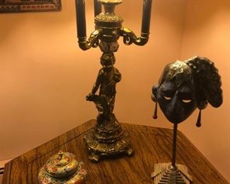 Pair of Vintage Lamps, Mask, Cloisonne 