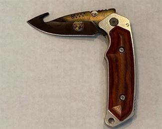 Buck Folding Knife with Guthook and Leather Case