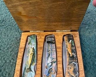 Collection Of Pocket Knives In Wooden Case