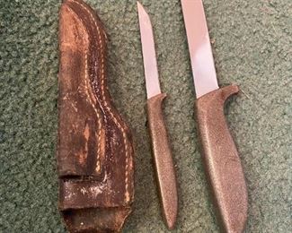 Gerber Leather Knife Sheath And Two Hunting Knives