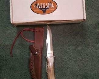 Silver Stag Hunting Knife With Antler Handle