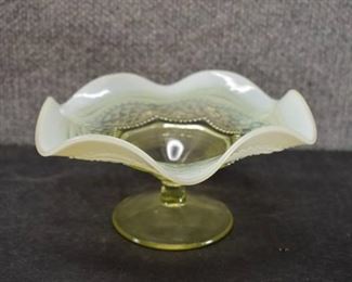 Antique Jefferson Yellow Opalescent Glass Pearl Scale Compote | 7" x 3.5"
