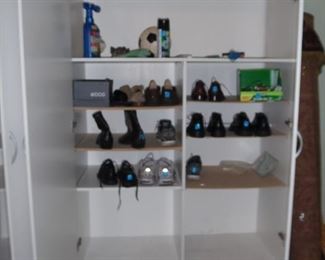 Lots of mens shoes and garden supplies