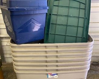 7 50 gallon Rubbermaid Rough Tote Storage boxes