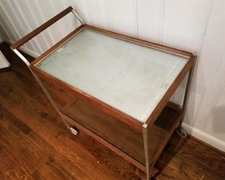 Vintage Rolling Bar with glass top