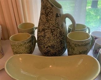 Horton Ceramics  pitcher and mug set with bowl, watermelon color
