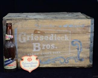 Griesedieck Wooden Box, Bottle and Coaster