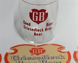 Griesedieck Bros Beer Glasses, Coaster, Openers, Wooden Cases