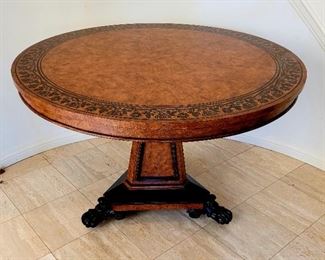 Beautiful pedestal entry table with ebony inlaid top