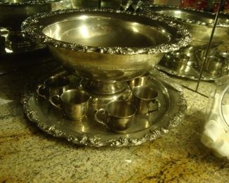 Large silver plate punch bowl with under platter