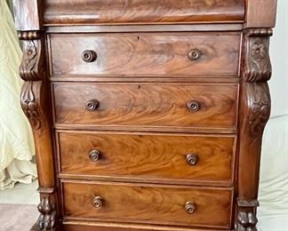Antique burled wood, 5 drawer chest