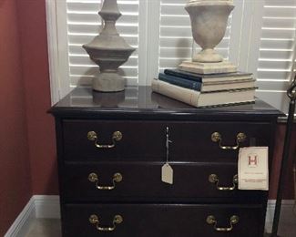 Hooker file cabinet with cement urns and more books