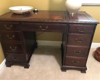 Petite desk with leather inlay top