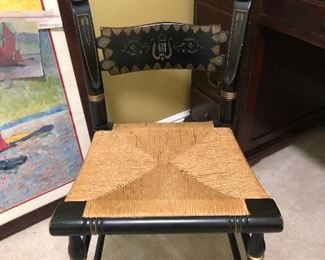 Pretty lit side chair with rush seat and painting detail