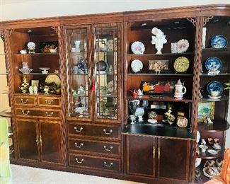 Vintage Drexel Asian-inspired china display wall unit