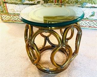 Asian brass and beveled glass side table