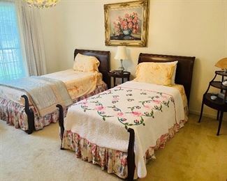 Pair of antique twin sleigh beds