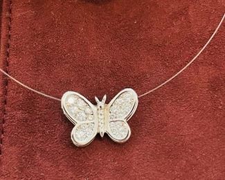 Maier & Berkele 14k gold with diamonds butterfly invisible necklace