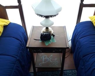 Hand painted  nightstand  and lamp