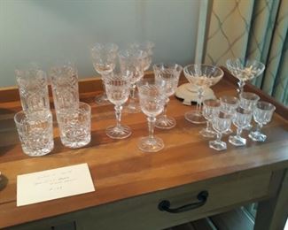 Galway Rocks & Highball glasses
And water and wine  stemware
Pair of Nachtmann Coups
Set of six cordials