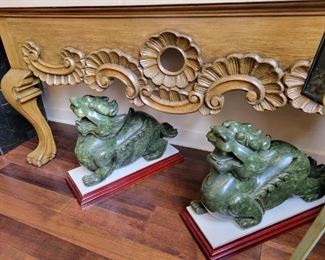 Large Pedestal Mounted Jade Dragons.