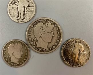Barber and Standing Liberty Silver Coins Four