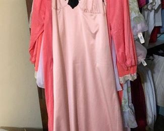 Elegant pink night gown with black lace trim