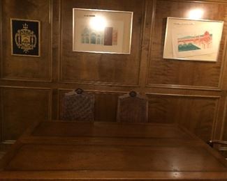 navy needlepointed piece; two signed venetian pieces