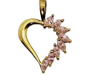 Sterling Heart Pendant With Pink Stones Authenticity Unknown