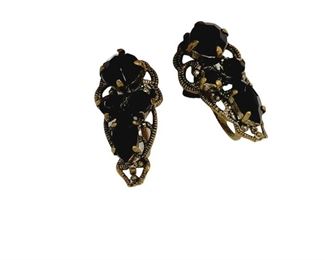 Vintage Germany Stamped Black Stone Earrings Authenticity Unknown