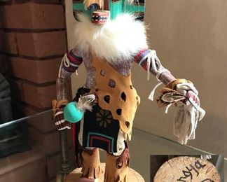 Hand carved Monongya kachina doll signed by artist, K. Yazzie. 10-1/5in tall. Asking $300.00.